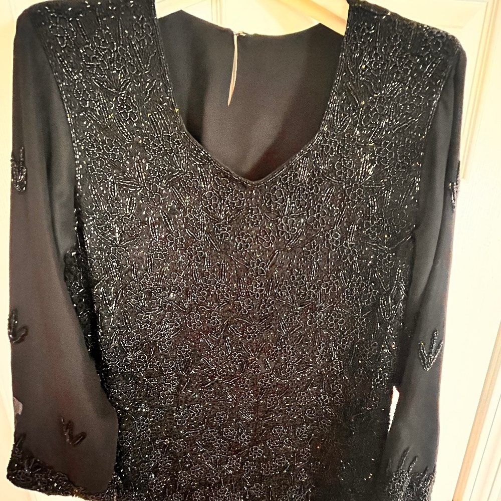 Beaded black formal long tunic size L.  weddings, holiday black tie party